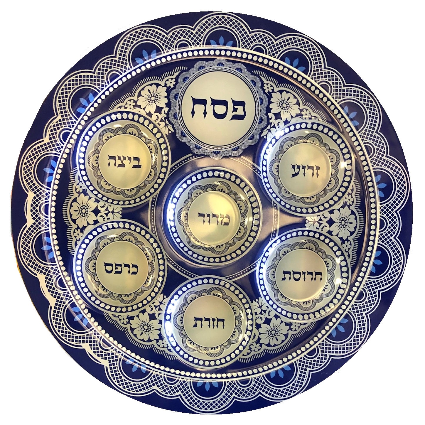 Blue Elegance Glass Seder Plate