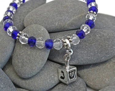 Glass Beaded Stretch Chanukah Dreidel Bracelet