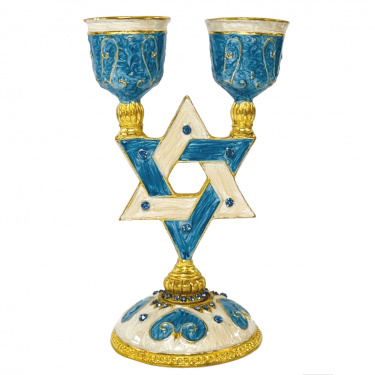 Blue Star of David Candlestick