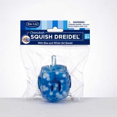 Squish Dreidel Filled With Blue And White Gel Beads