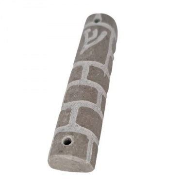 Jerusalem Stone Mezuzah Round Gray