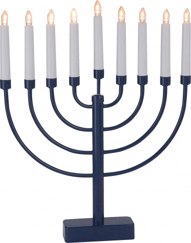 Battery Operated Menorah with Timer Blue